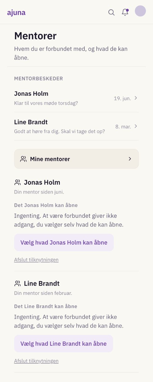 Mentoroversigten i AJUNA COACH, hvor personen vælger, hvad mentoren kan åbne